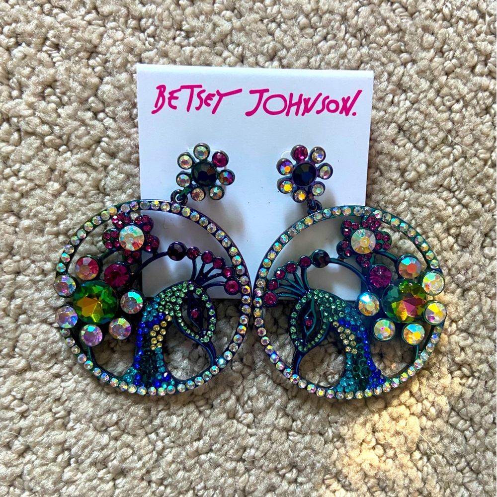 Betsy Johnson Colorful Peacock Earrings